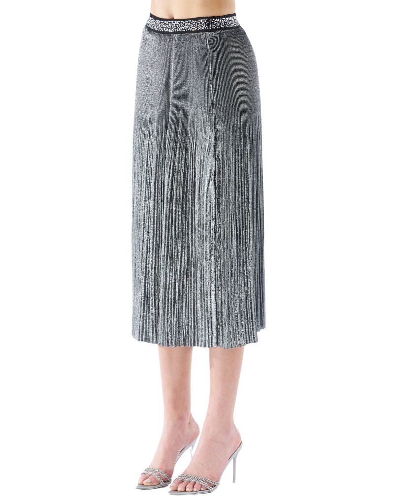 Foil Pleated Skirt Silver