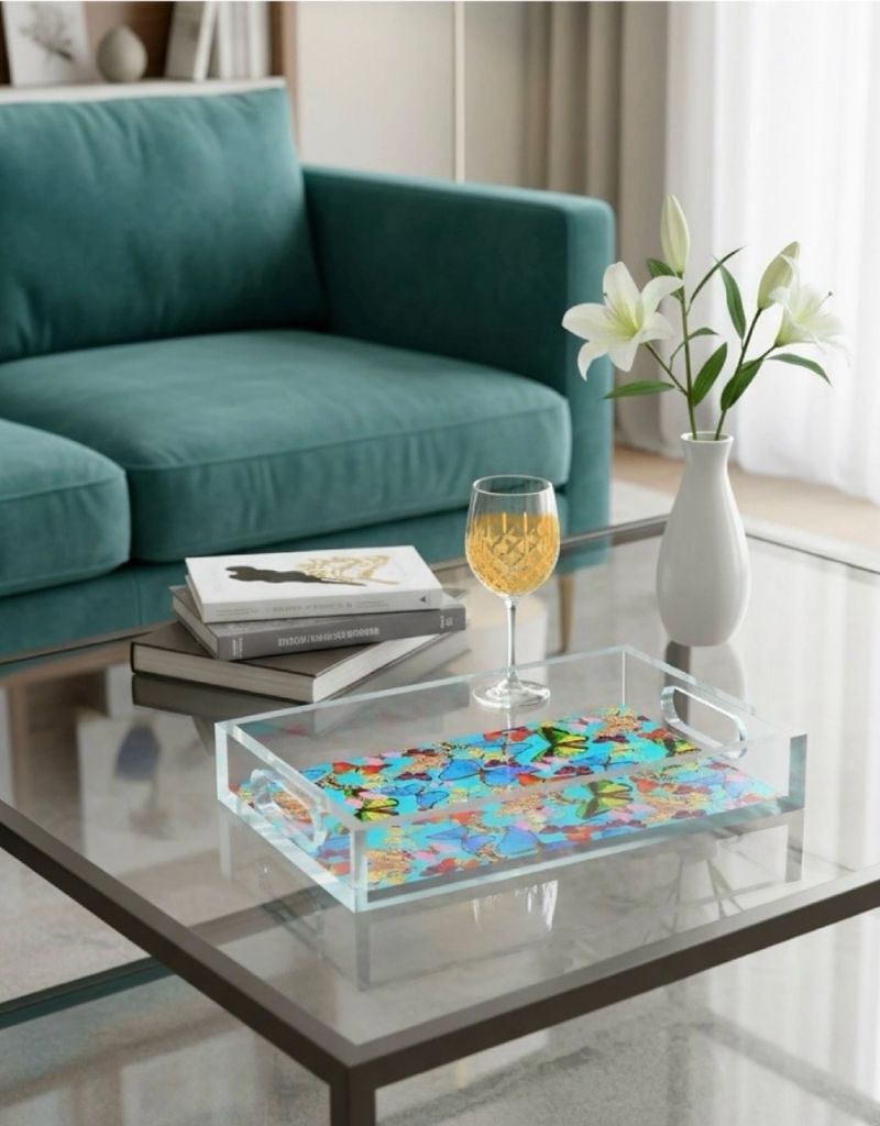 Echoes of Tiffany Blue Acrylic Small Rectangle Tray