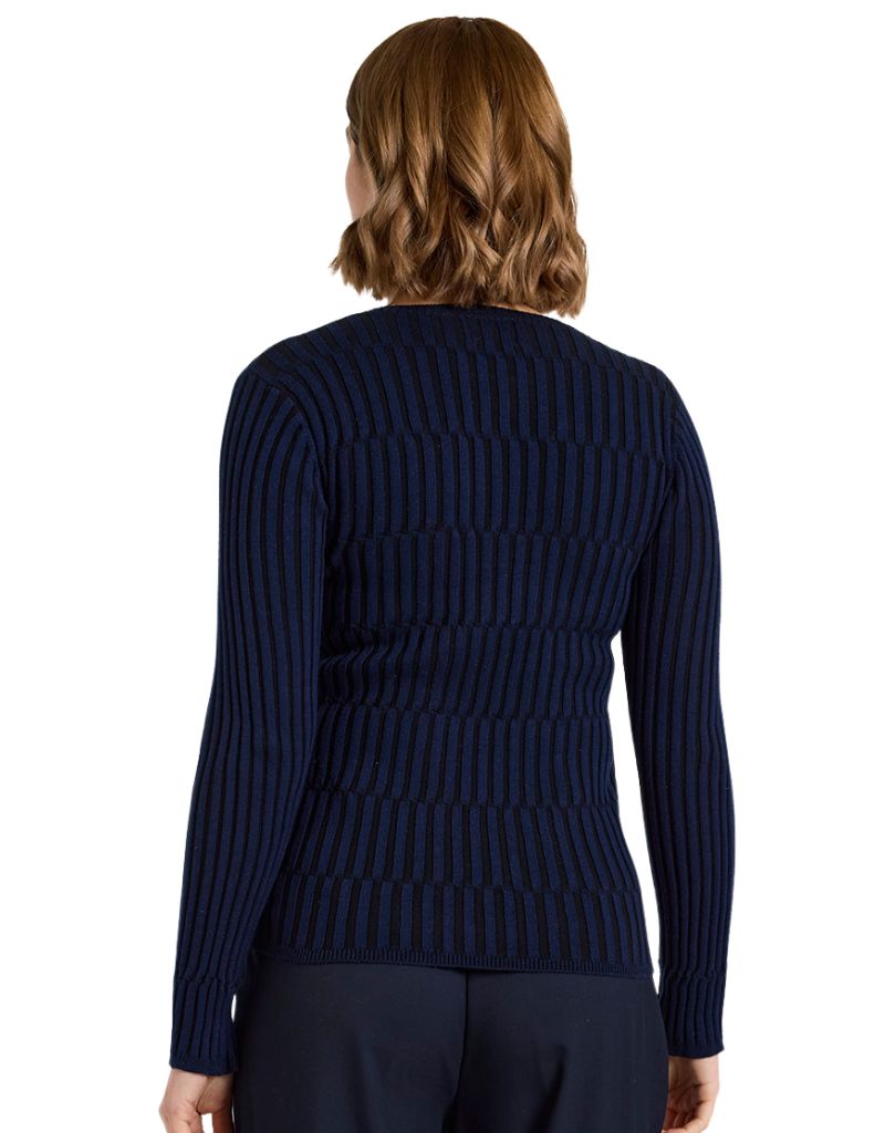 Wispr Imogen Plaited Stripe Crew Navy Blue Black