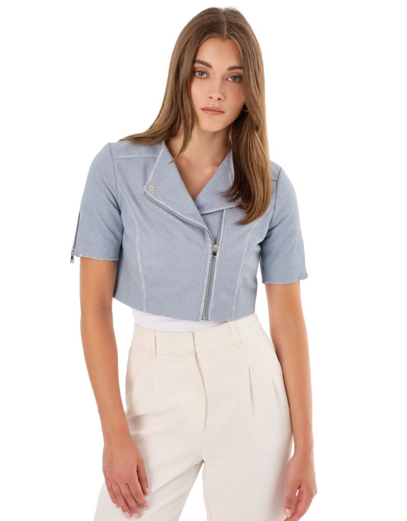 Kirsi Leather Crop Jacket Light Blue Denim