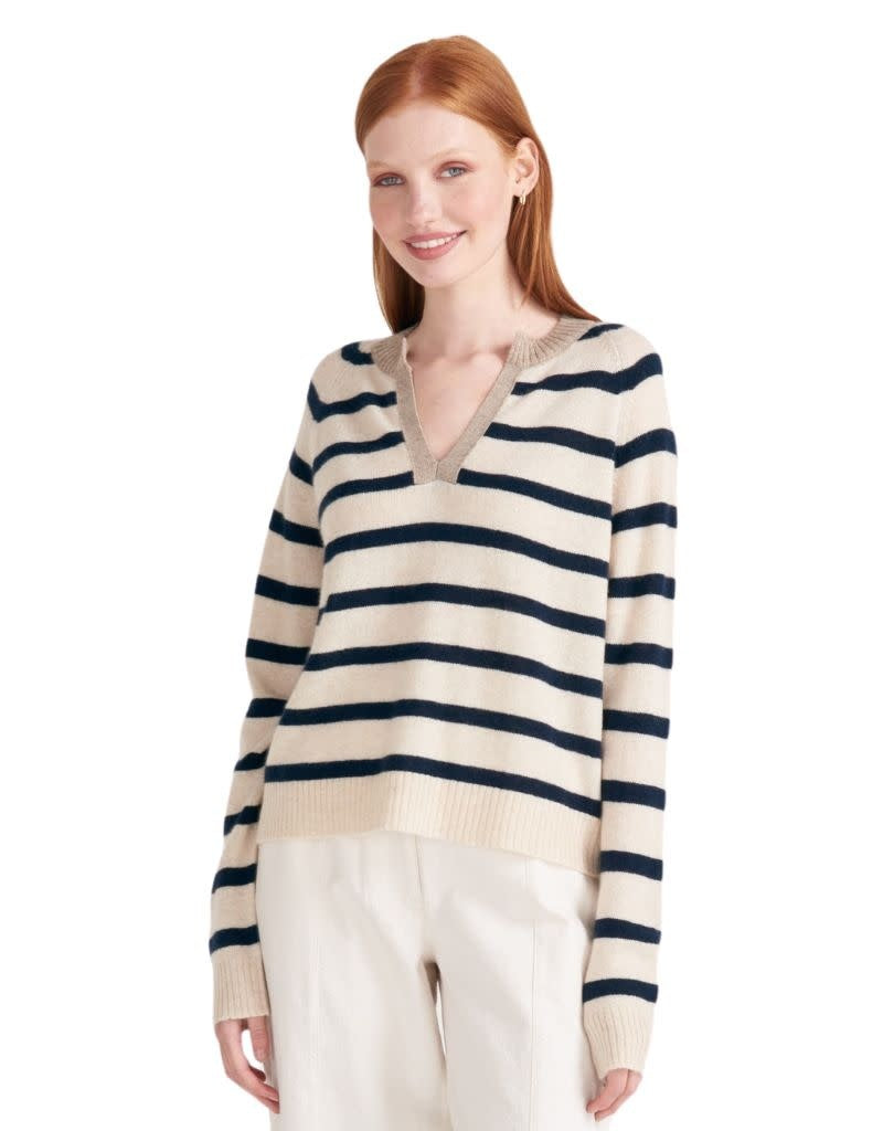 Stripe Open Collar V1 Light Brown Oatmeal Navy