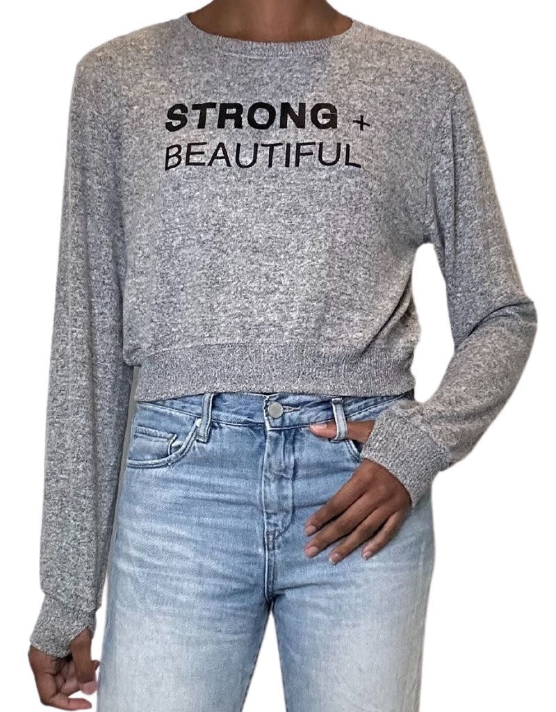 Strong + Beautiful cropped grey sweatshirt front view