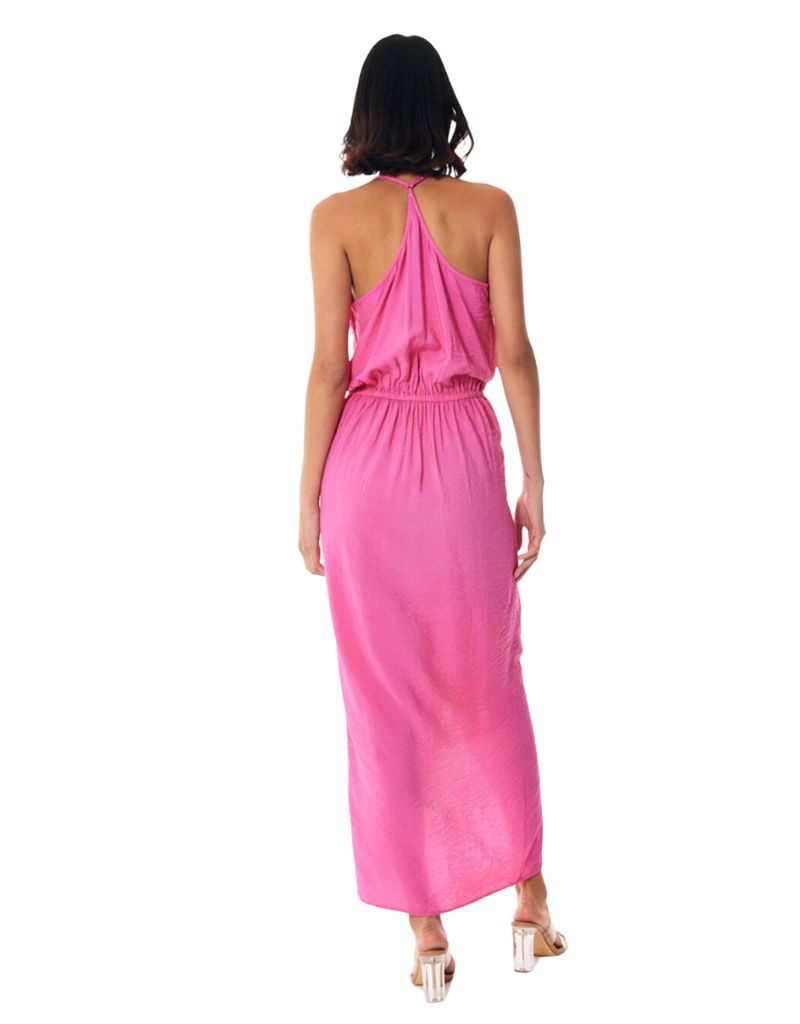 Siren Slip Dress Textured Rayon Pink Flash Su24