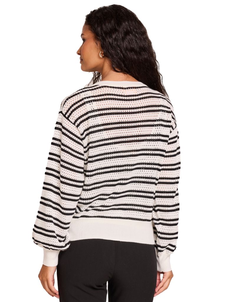 Black and White Striped Pointelle Cardi