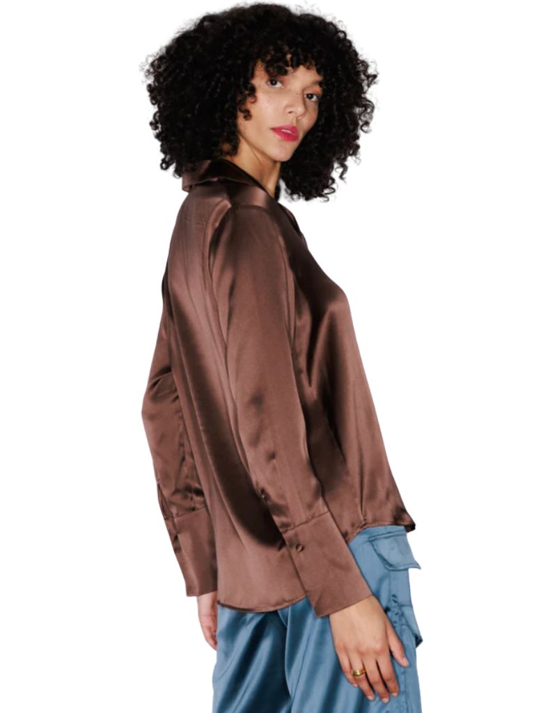 Daria French Cuff Silk Blouse Coffee