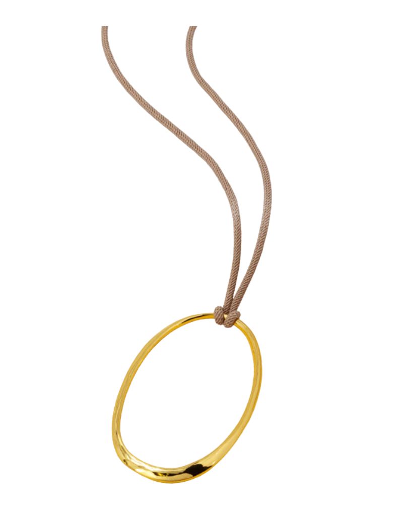 N2922 Gold Adjustable Ellipsis Pendant Leather Long Necklace