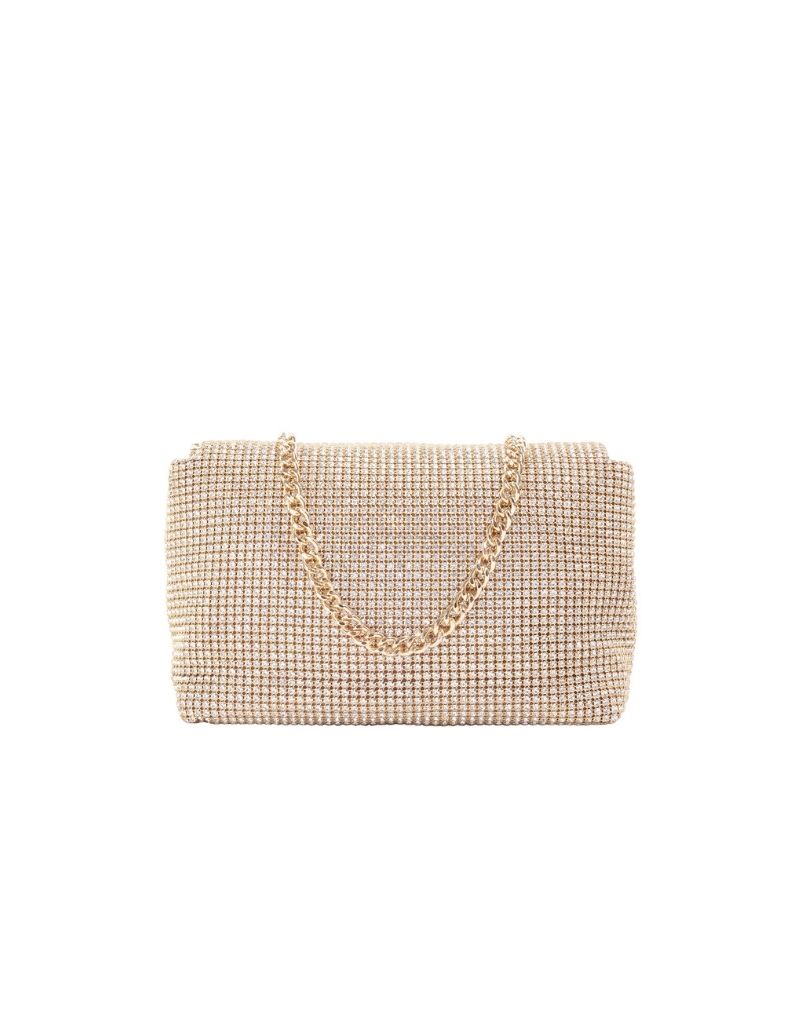 Rhinestone Flap Bag with Chain Strap SRB-E3996 Gold