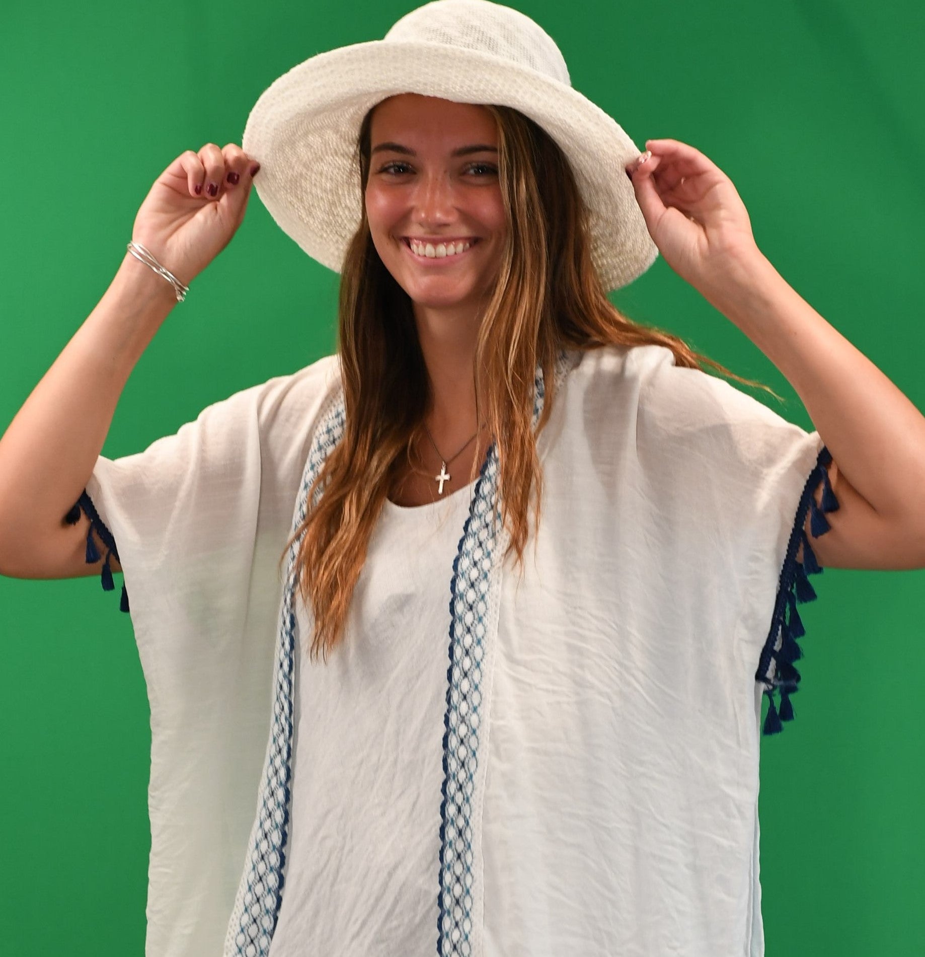 16S-0365 White Cotton Blend Large Brim Hat 23