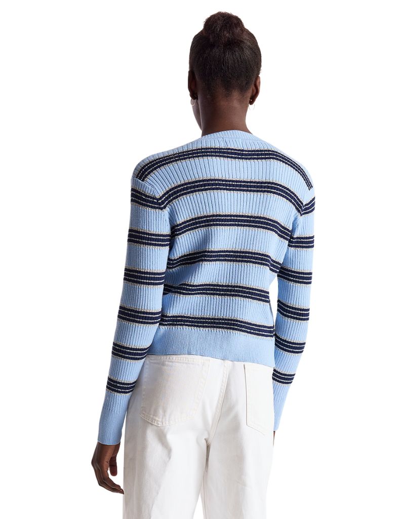 Wispr Stripe Rib Cardigan Skyline Navy Silver Lurex