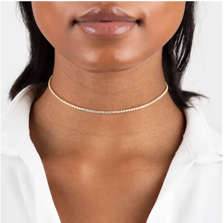N21129-SIL-409 Thin Tennis Choker Silver