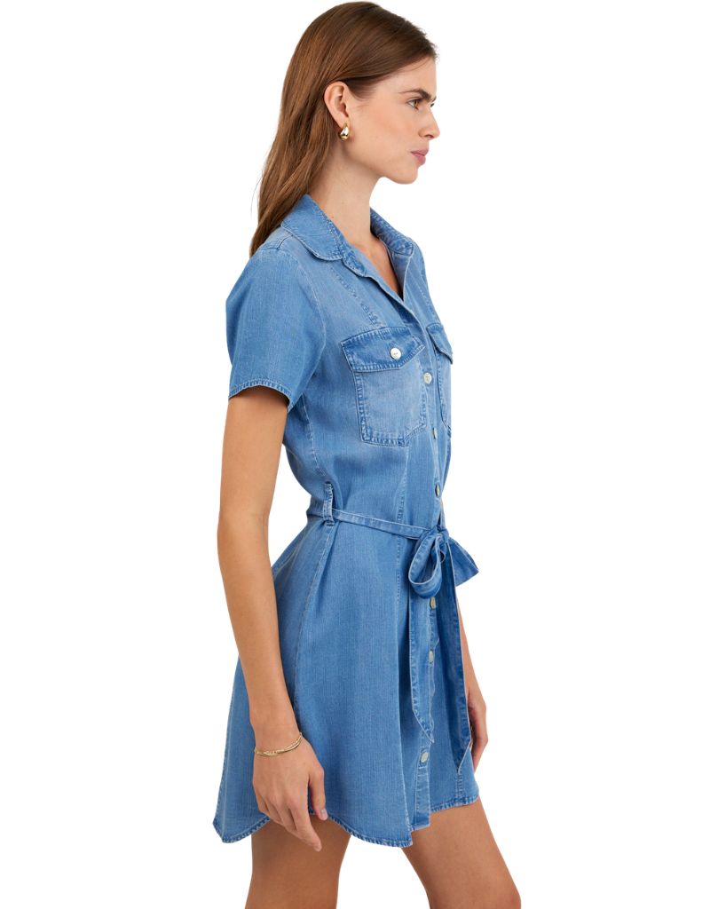 Short Sleeve Seamed Shirt Dress Indigo Harbor Wash