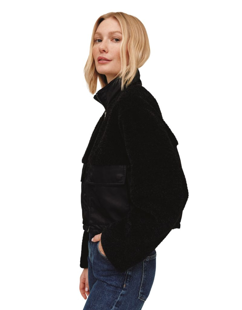 Funnel Neck Utility Sherpa Jacket Black