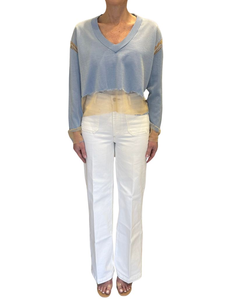 V Boxy Devore Sweater Cielo