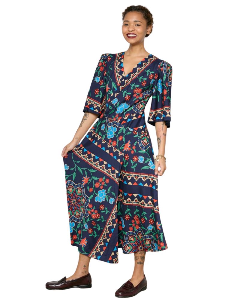 Surplice Dress Indigo Floral Scarf