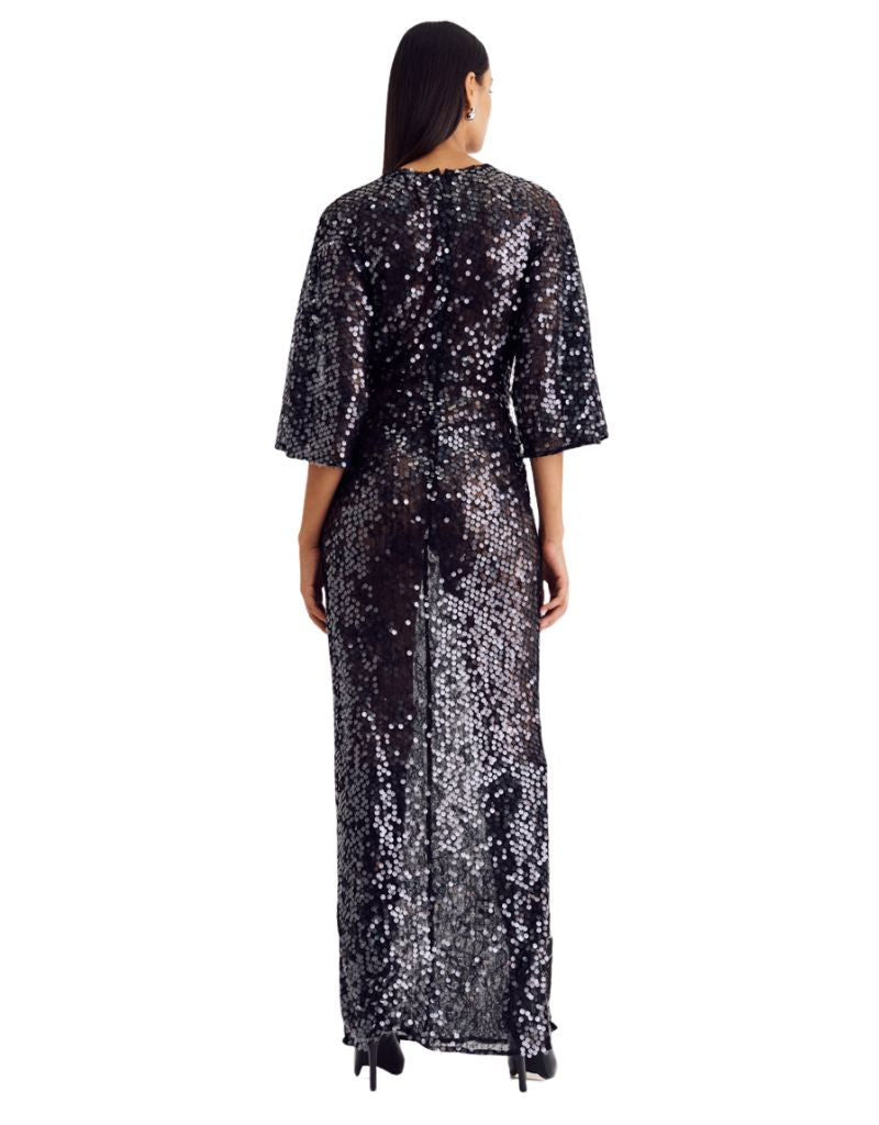 Ava Lace Sequin Cape Sleeve Maxi Black