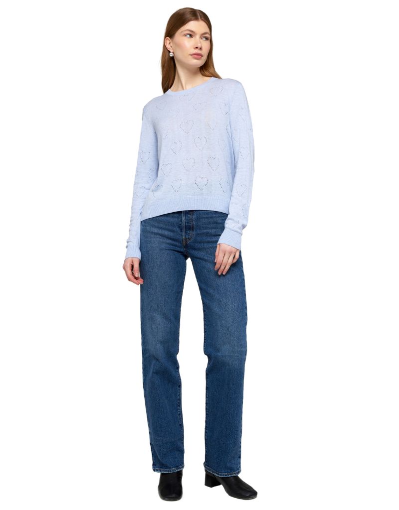 Wispr Pointelle Heart Crew Frost Blue
