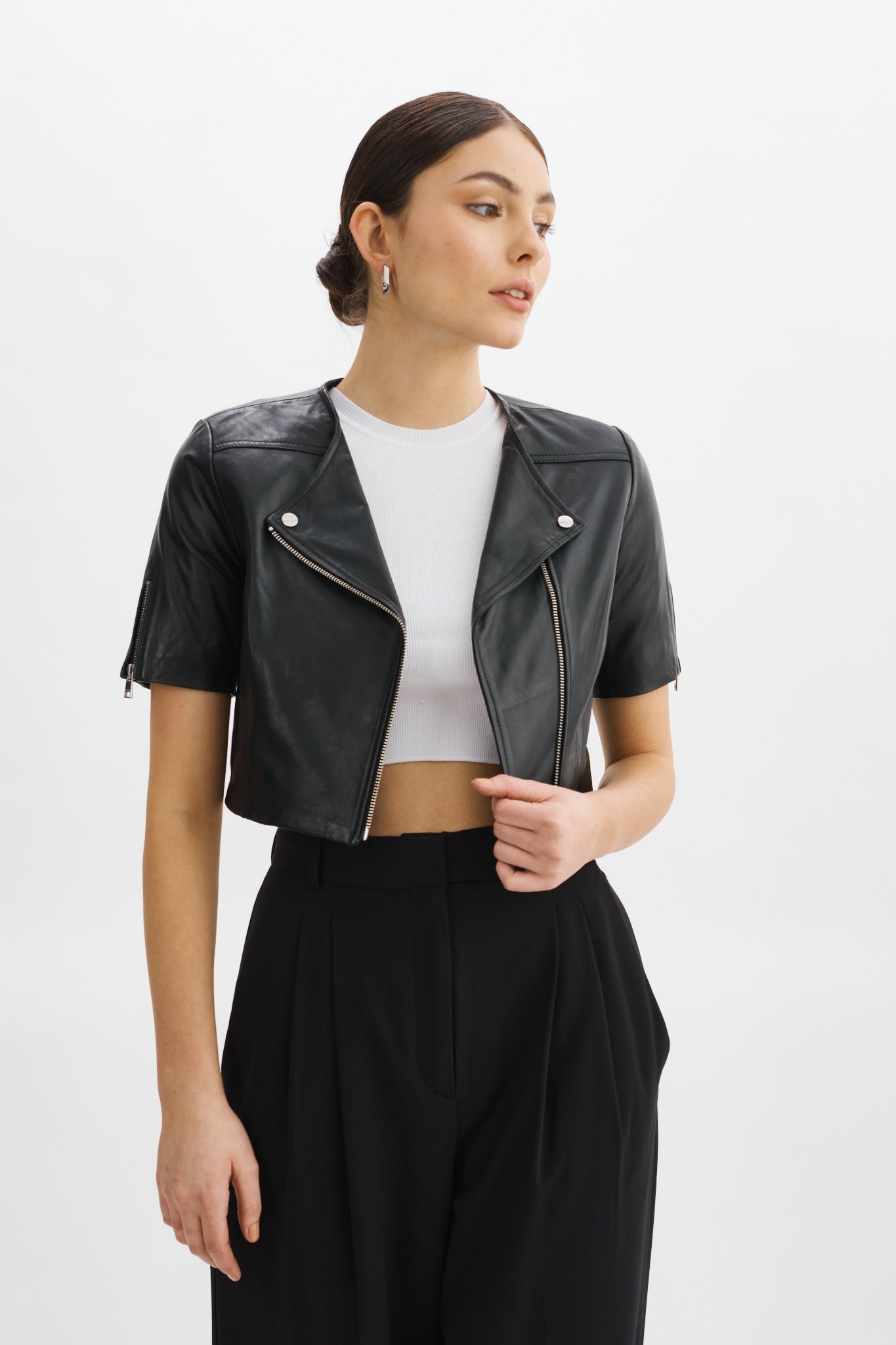 Kirsi Leather Crop Jacket Black