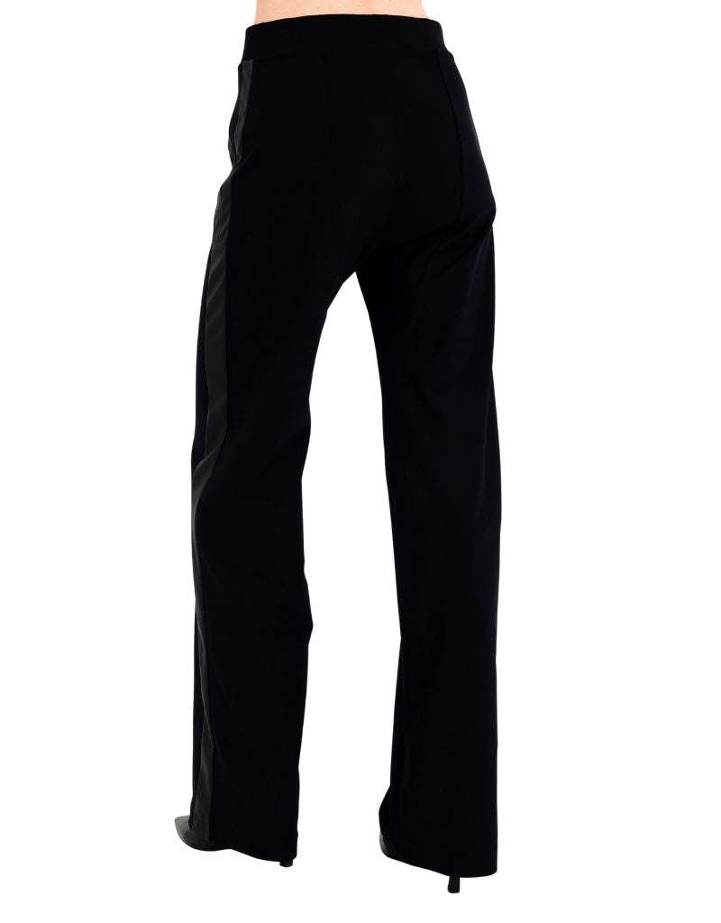 Clovis Tech Stretch Slouchy Pants with Vegan Leather Stripe Black