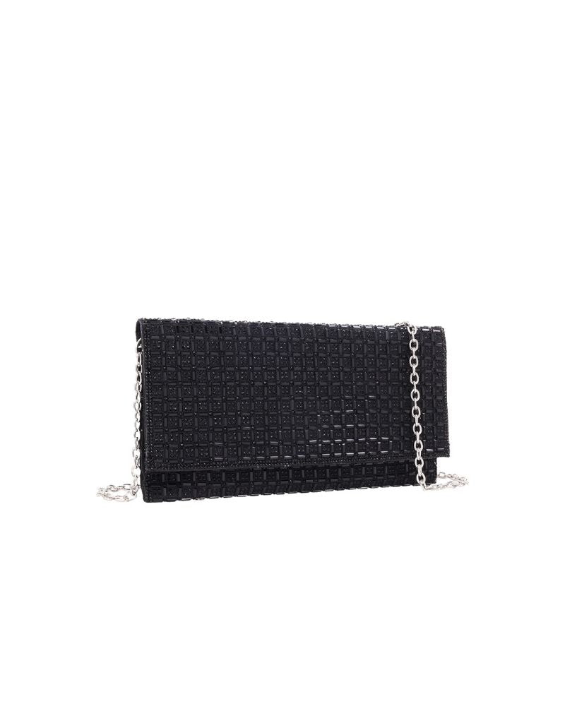 Gemstone Flap Clutch with Detachable Chain Strap SRB-E4081 Black