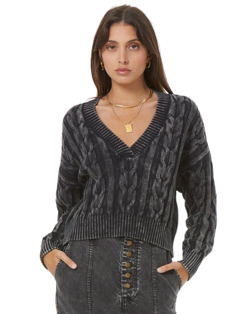 Ellery Cable Sweater Mineral Wash Black F24