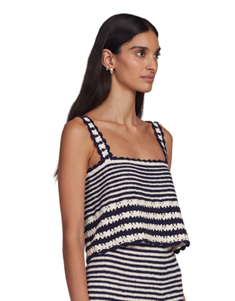 Caria Stripe Crochet Top Ivory Navy