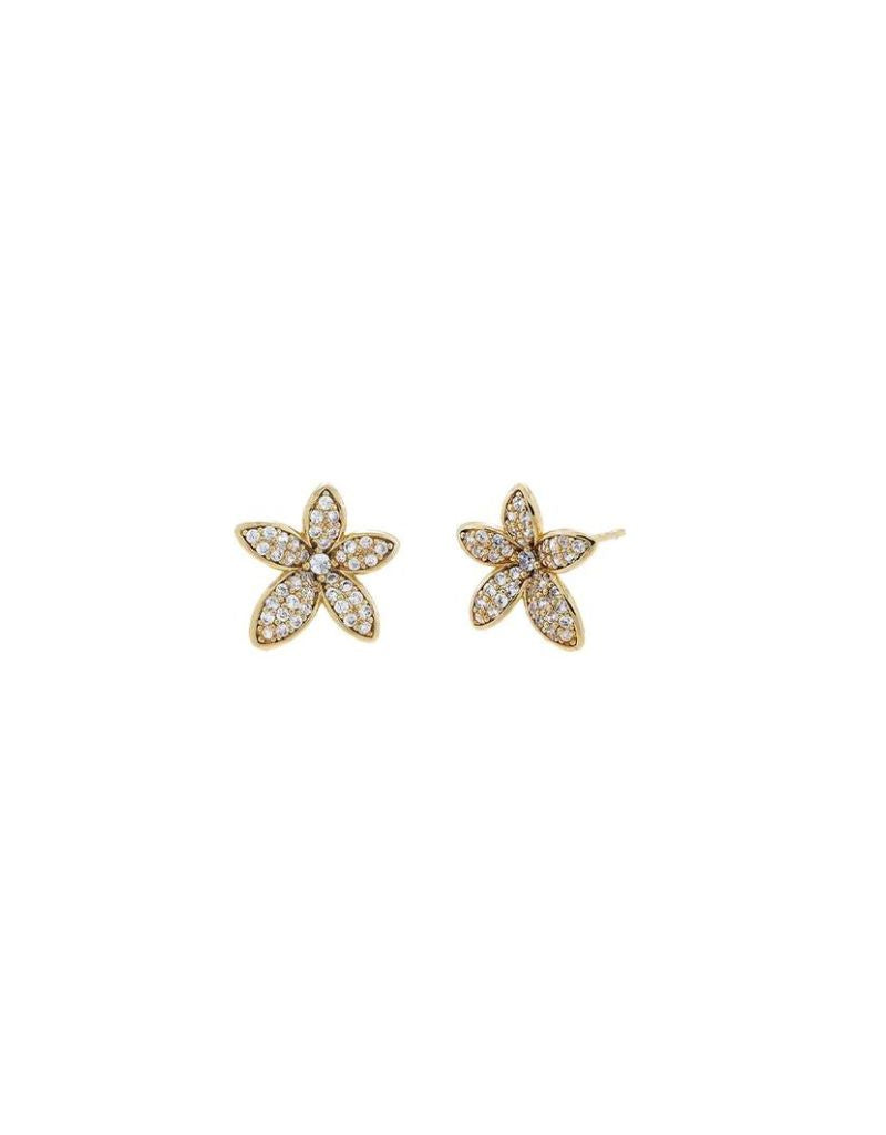 E72175-BRGLD Pave Five Leaf Flower Stud Earring Gold