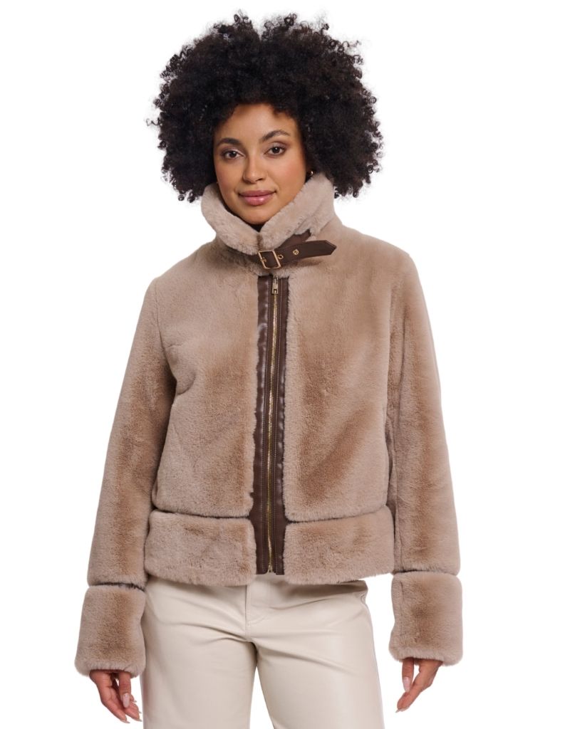 Lambra Short Faux Fur Jacket Oat
