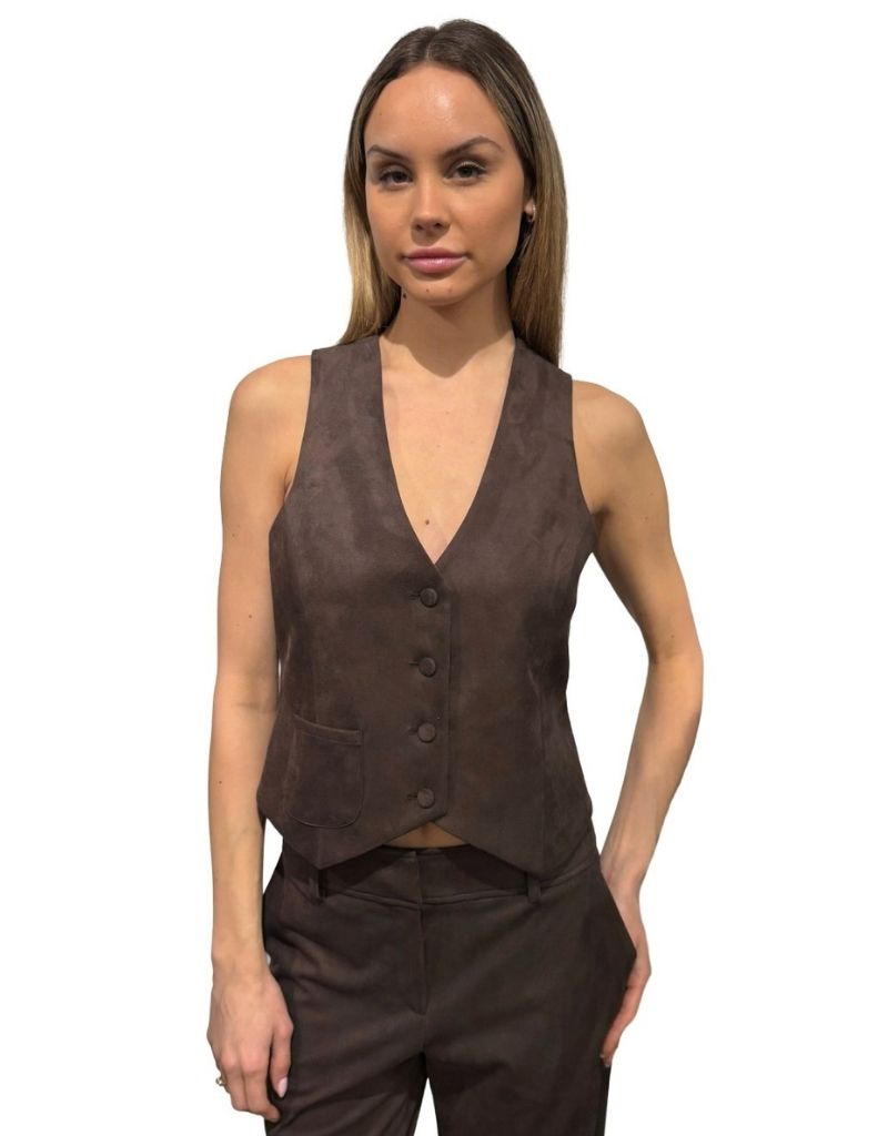 Teddy Bambi Suede Vest Chocolate F26