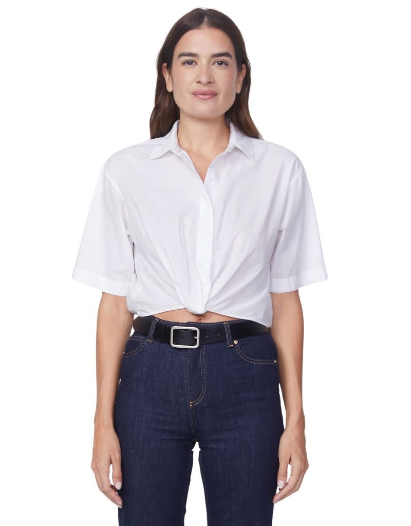Voile Short Sleeve Cropped Twist Shirt White
