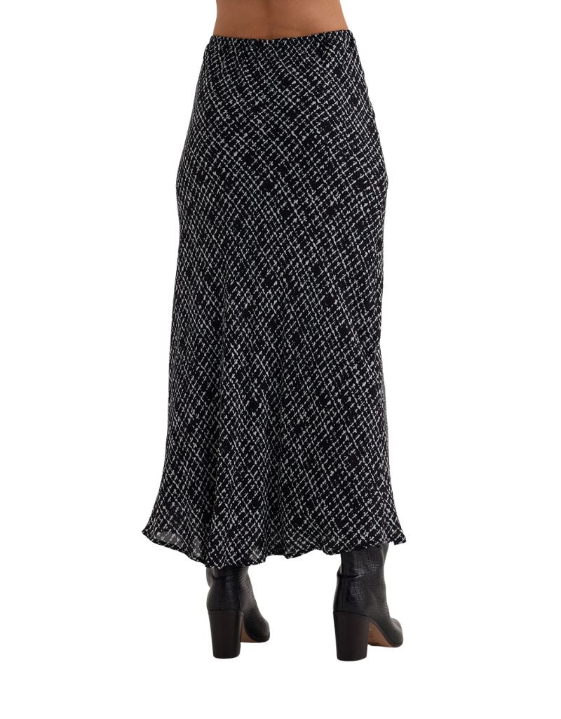 Bias Skirt with Tie Grid Print