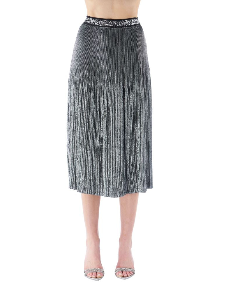 Foil Pleated Skirt Silver