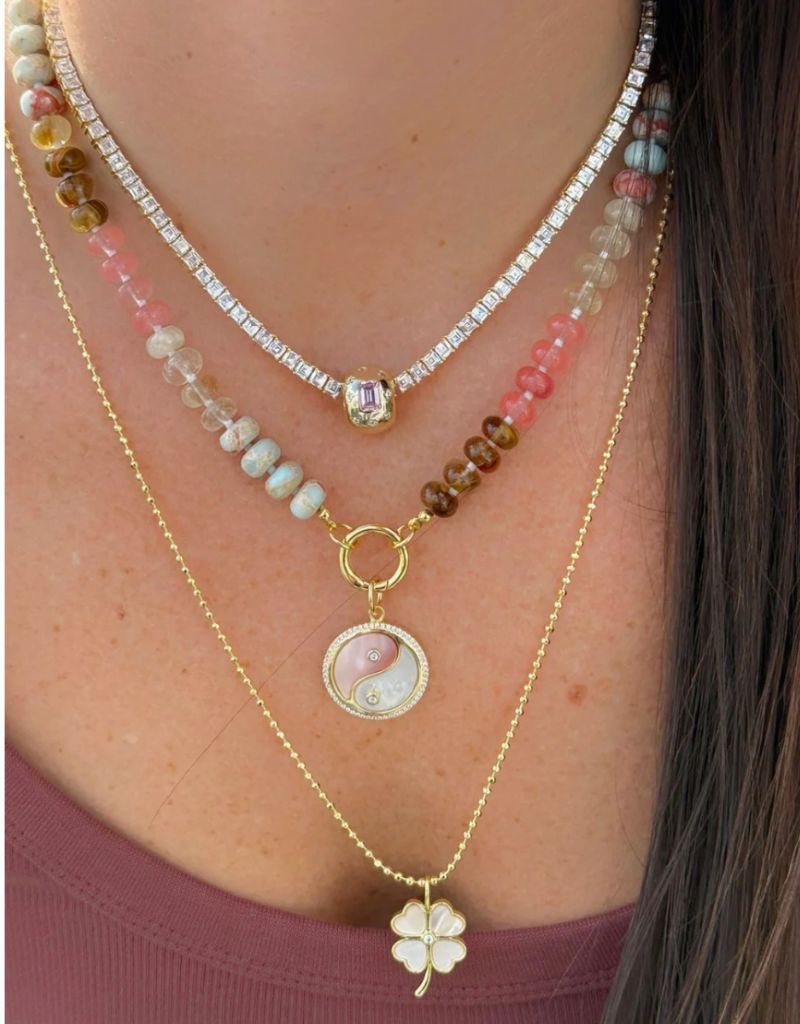 Yin Yang Stone Charm Gold Pink