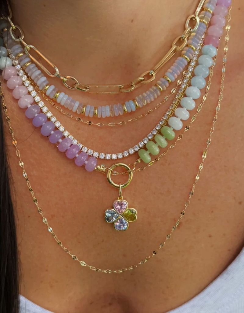 Pastel Stone Beaded Push Clasp Necklace