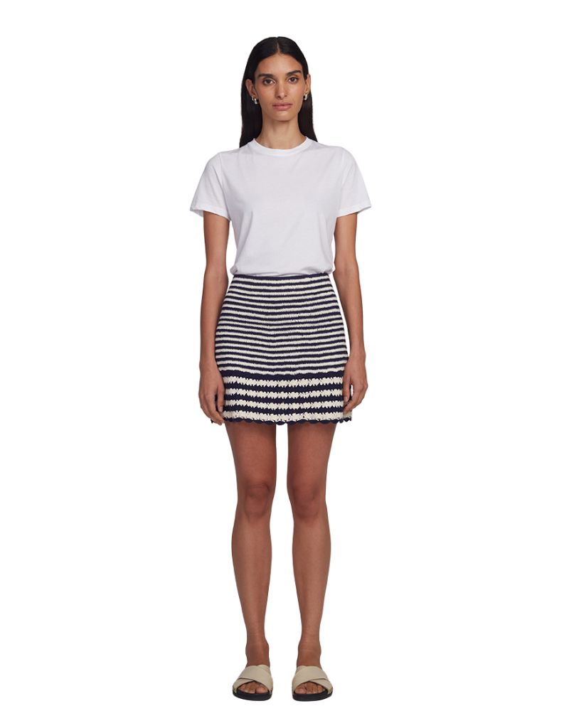 Tatum Crochet Mini Skirt Ivory Navy Stripe