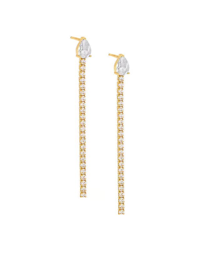 E99719-GLD-PAIR-130 Colored Teardrop Tennis Drop Stud Earring Gold