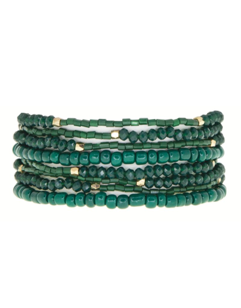 3811B Emerald Crystal and Coated Seed Bead Stretch Bracelet Set