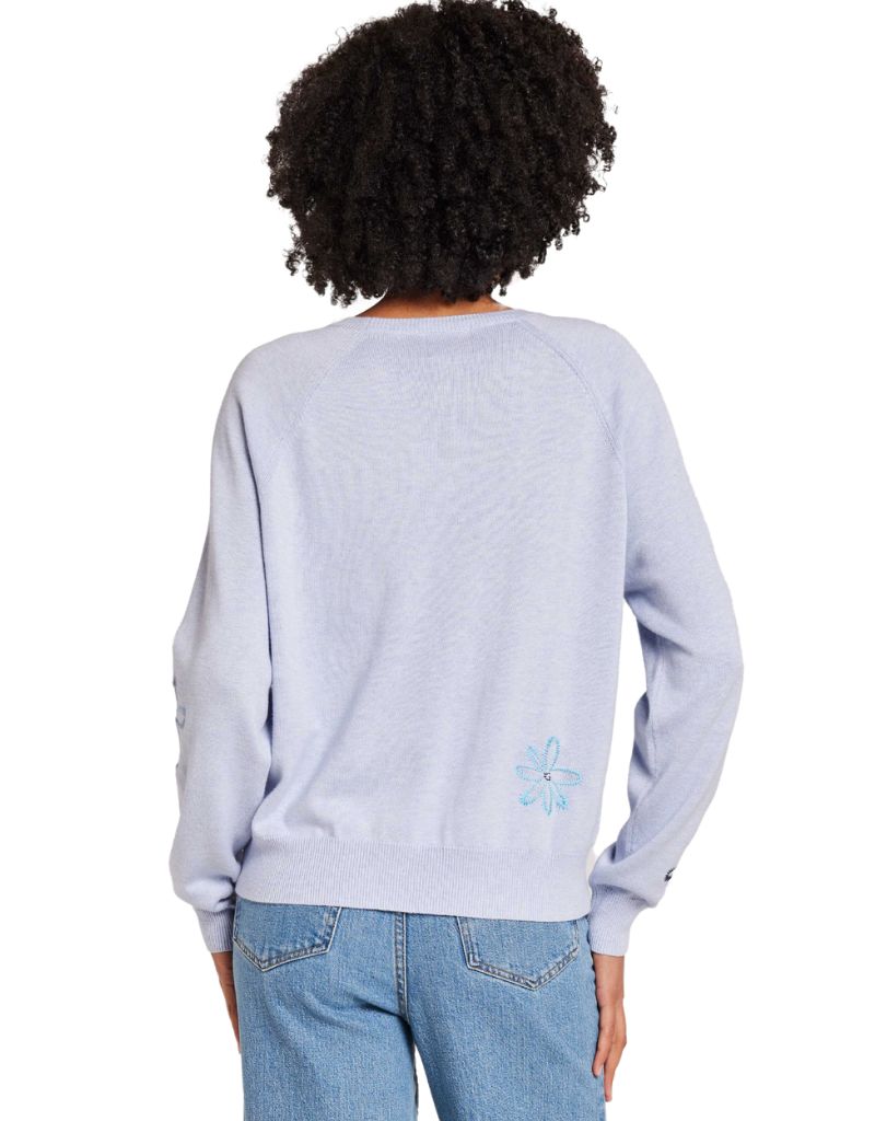 Wispr Scatter Floral Embroidery Crew Frost Blue