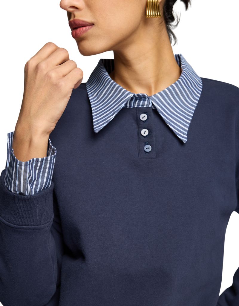 Hallie Poplin Shirt Combo Sweatshirt Midnight Navy Stripe F26