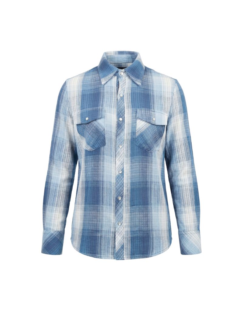 Blue Jean Plaid Western Shirt