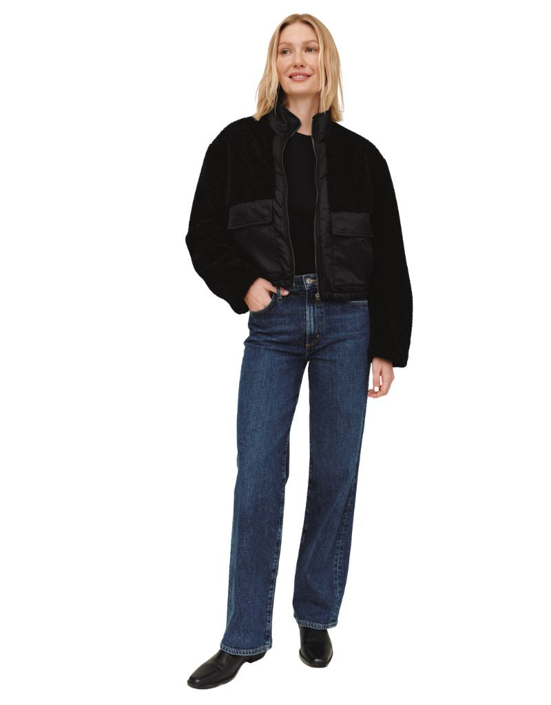 Funnel Neck Utility Sherpa Jacket Black