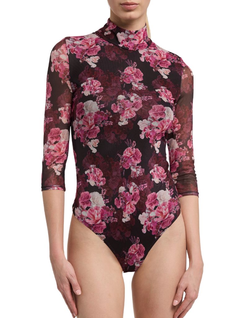 Milo Floral Mesh Bodysuit Burgundy Fluer Multi