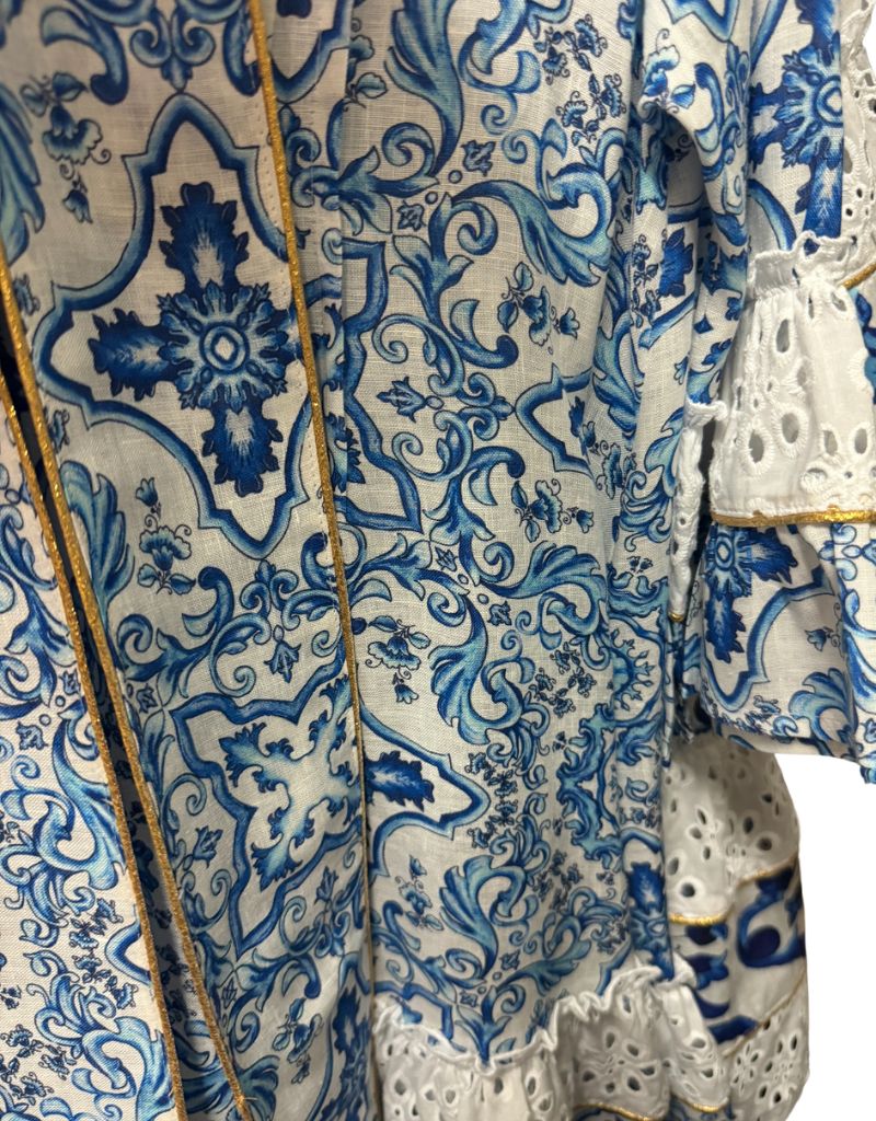 Luisa Positano Dress Fame Short Dress in Ravello Blue close up of print
