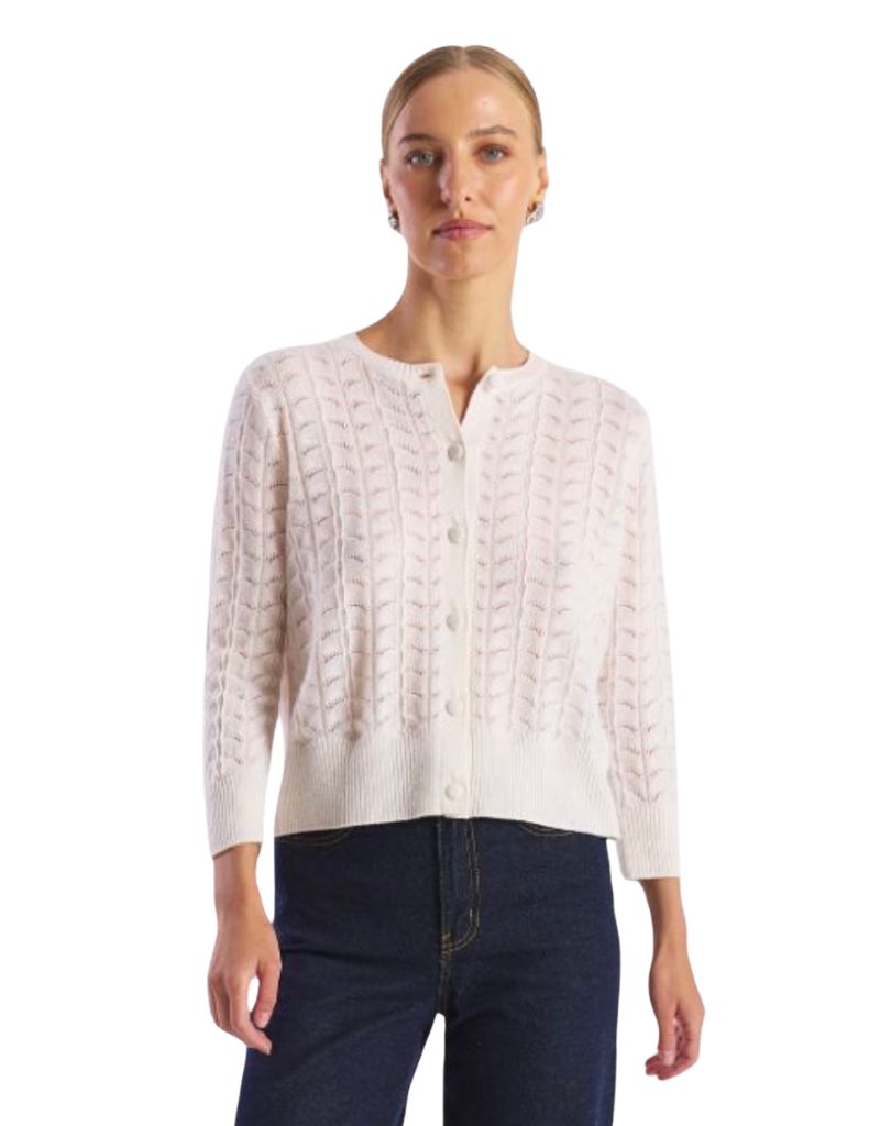 Shell Pointelle Cardi Organic White