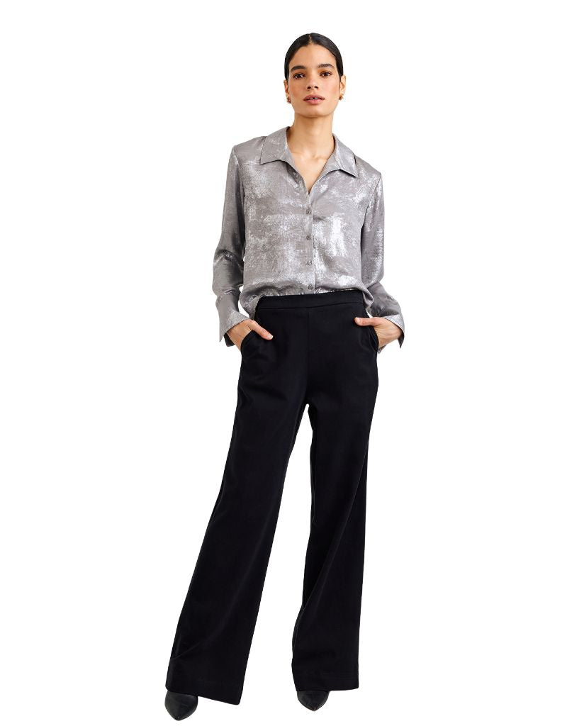 Flowy Wide Collar Button Down Silver Distress Foil