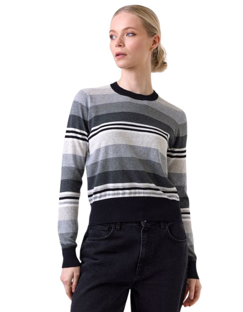 Wispr Ivy Striped Crew Black with Greys