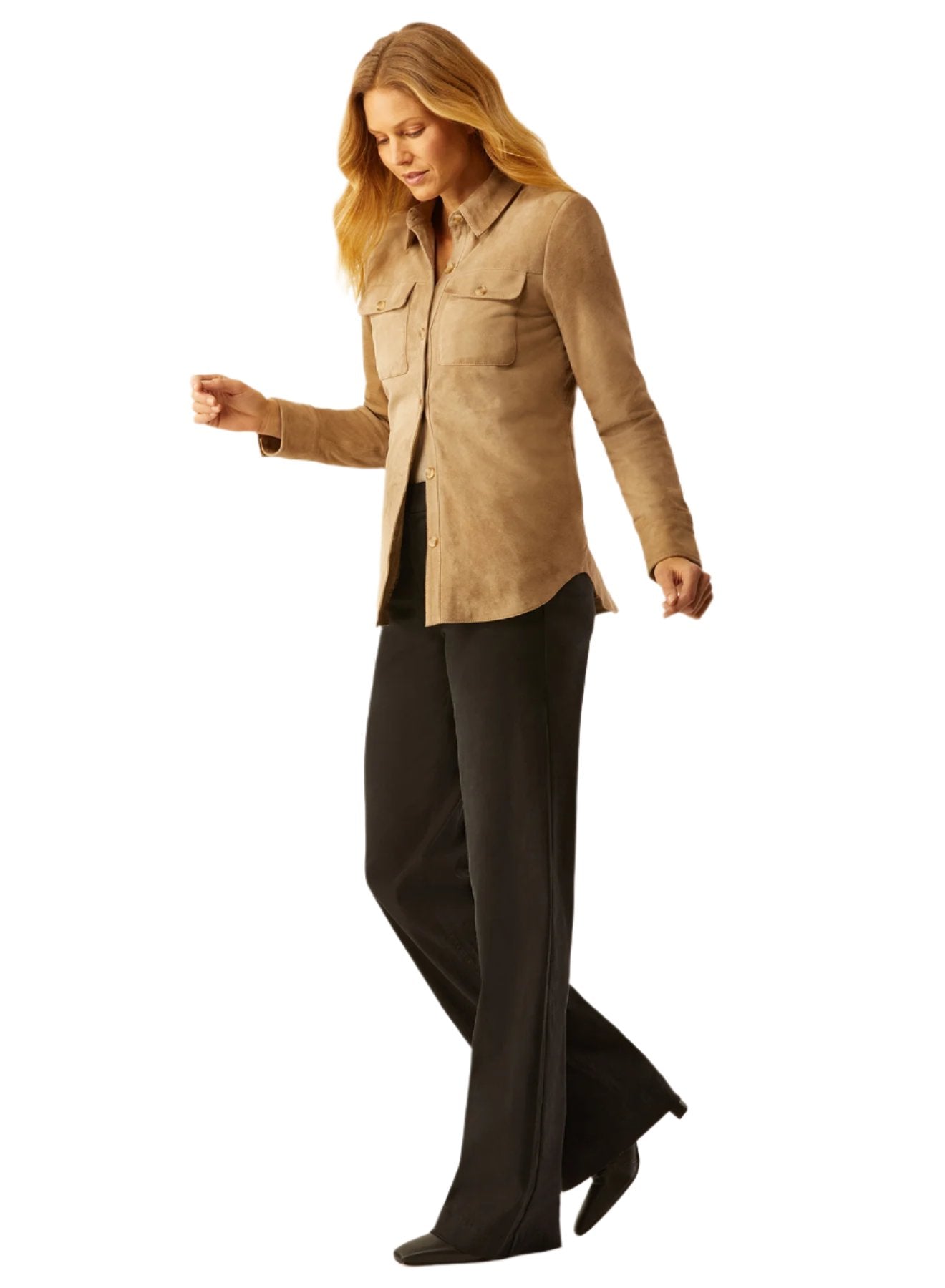 Suede Shirt Jacket with Zip Out Liner Camel