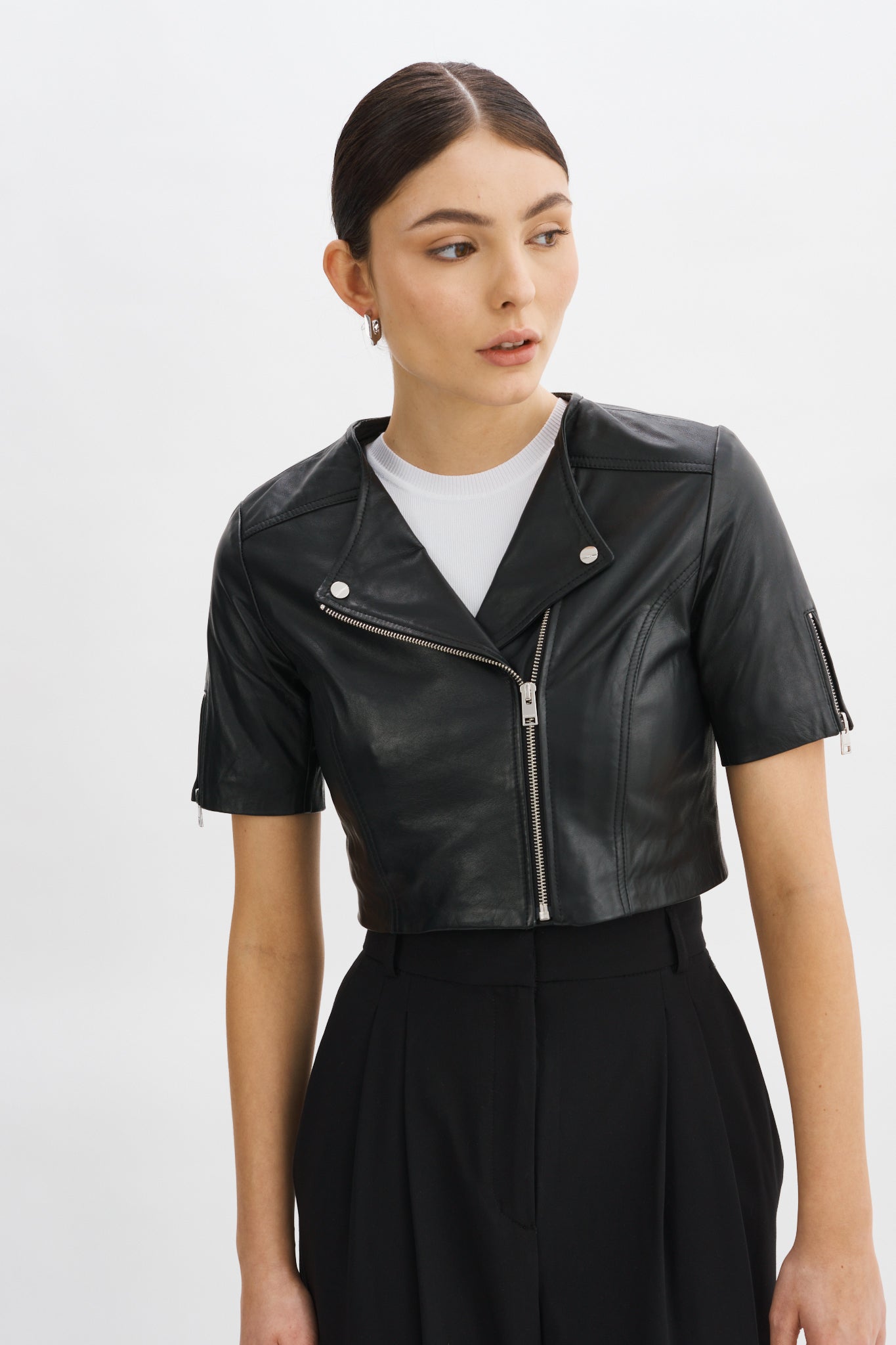 Kirsi Leather Crop Jacket Black