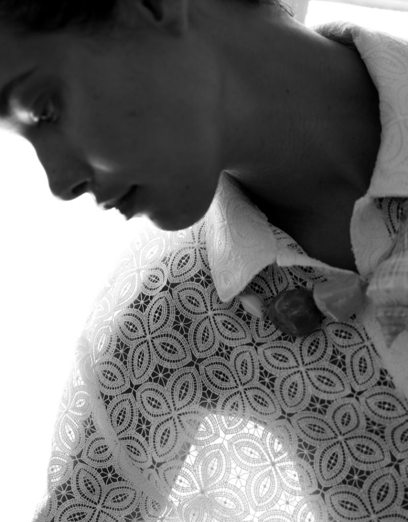 Micro Crochet Camp Shirt White