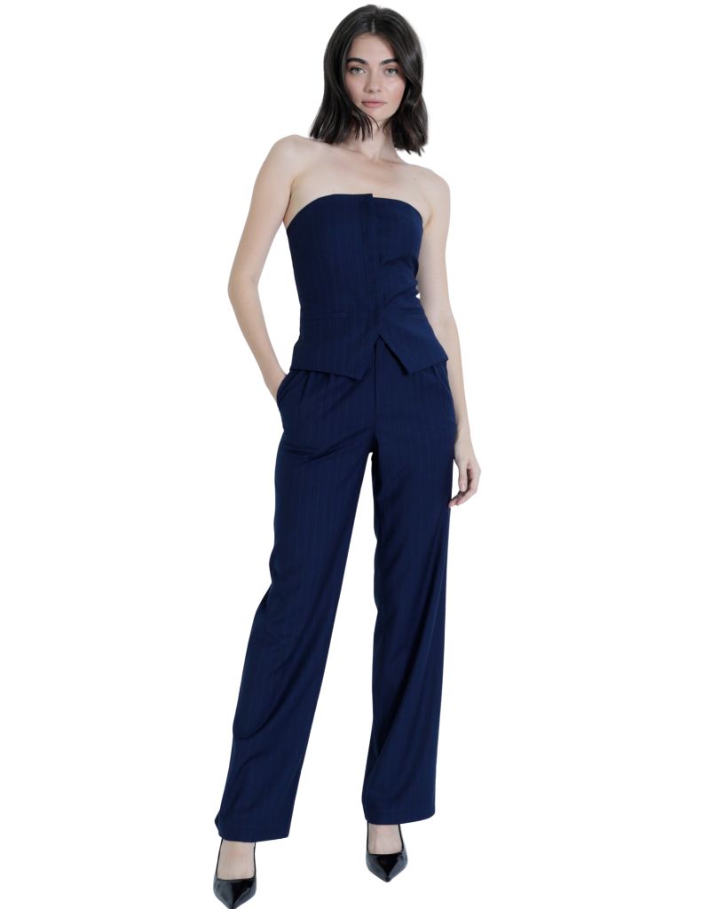 Zoe Strapless Top Navy Pinstripe