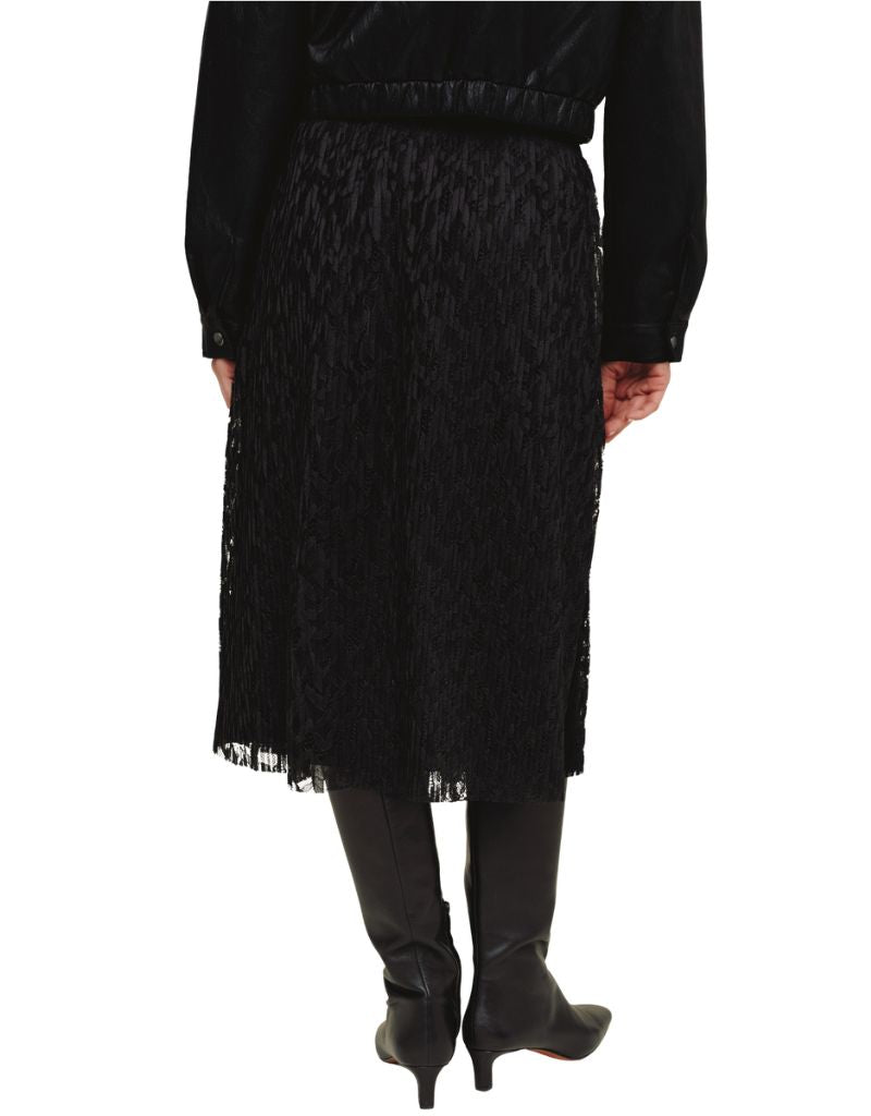 Pleated Lace Skirt With Velvet Waistband Black